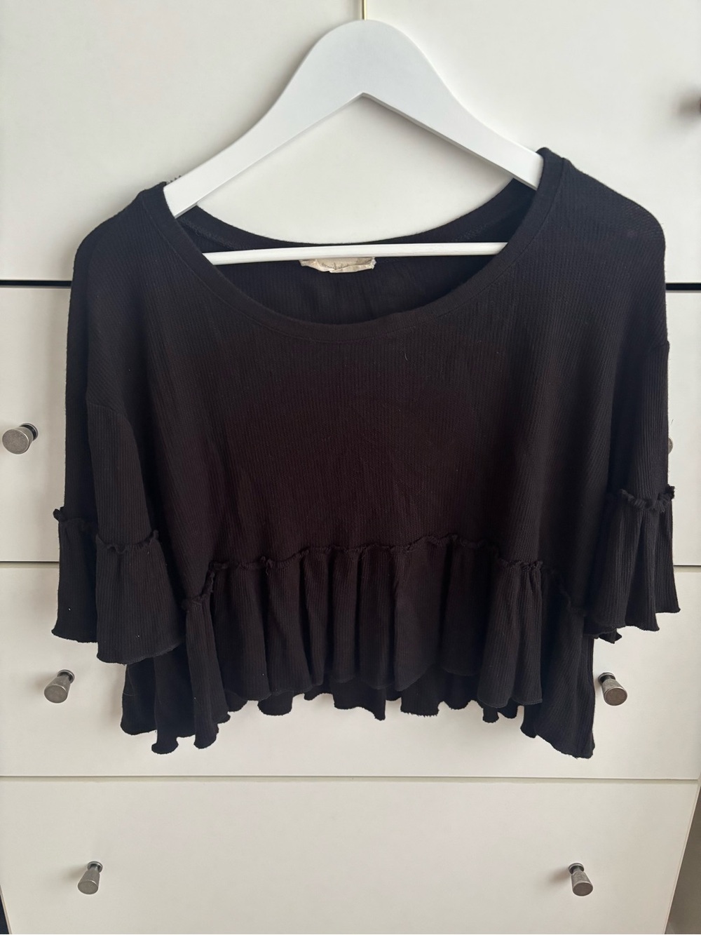 Altar'd State Black Ruffled Crop Top